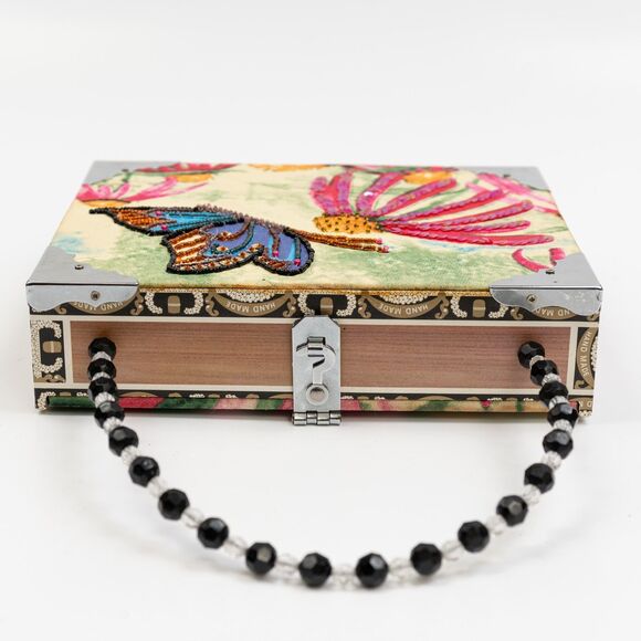 Hand made Cigar box purse case beaded handle - Picture 6 of 11